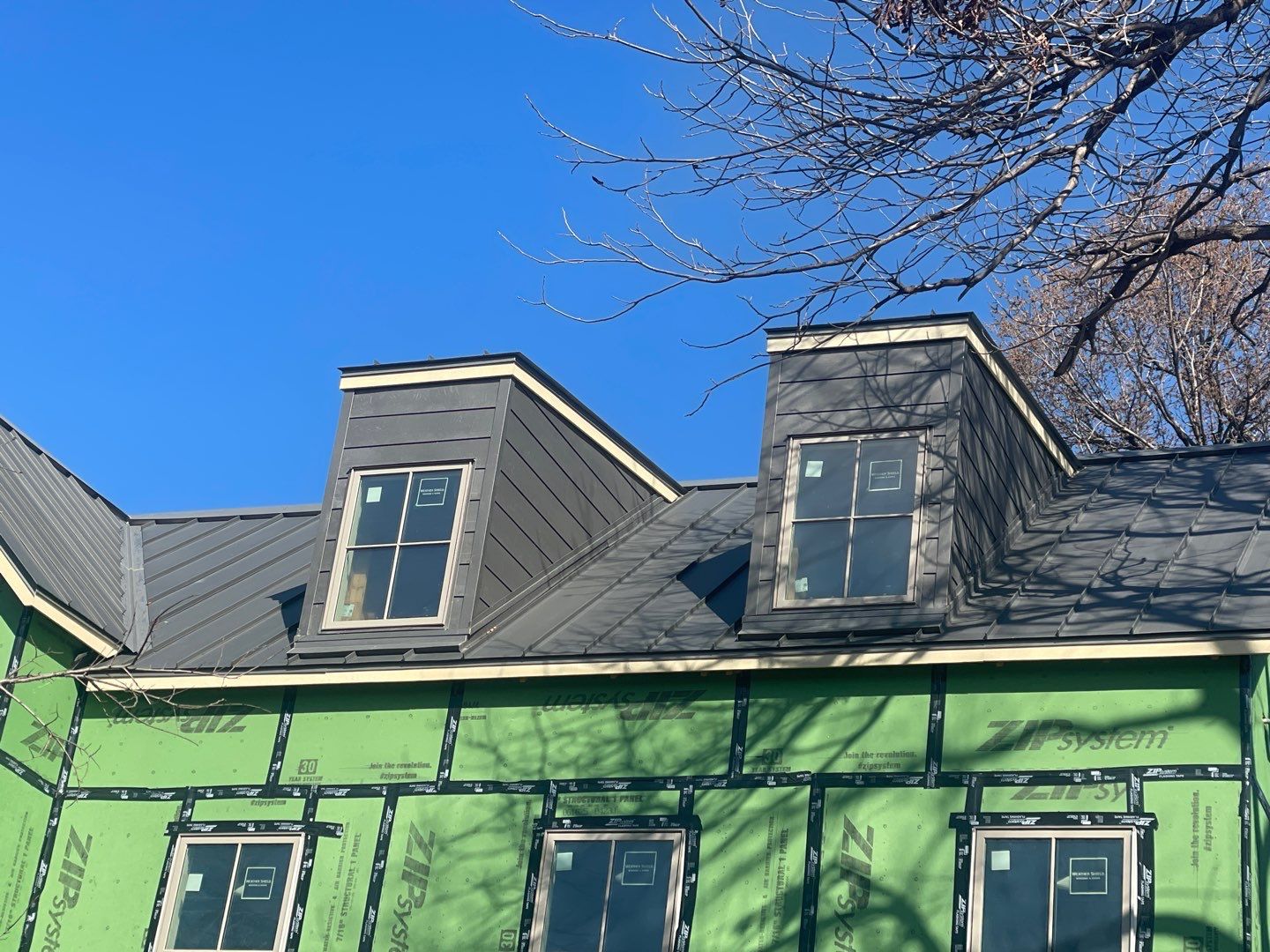Metal roofing at the dormers